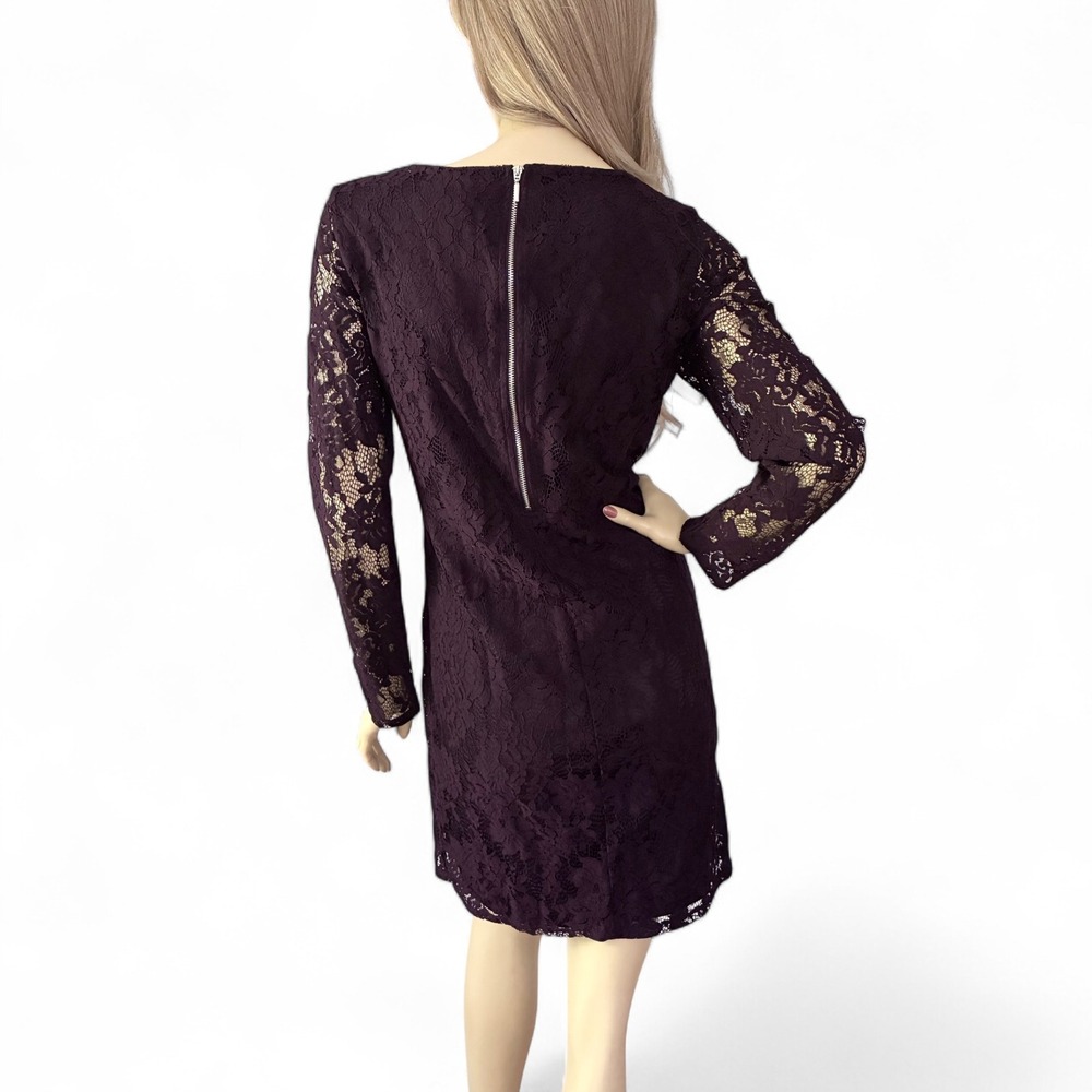 Plum Lace Shift Dress NWT Small | Retro 60s Mod Style | Long Sleeve Mini - Picture 7 of 9